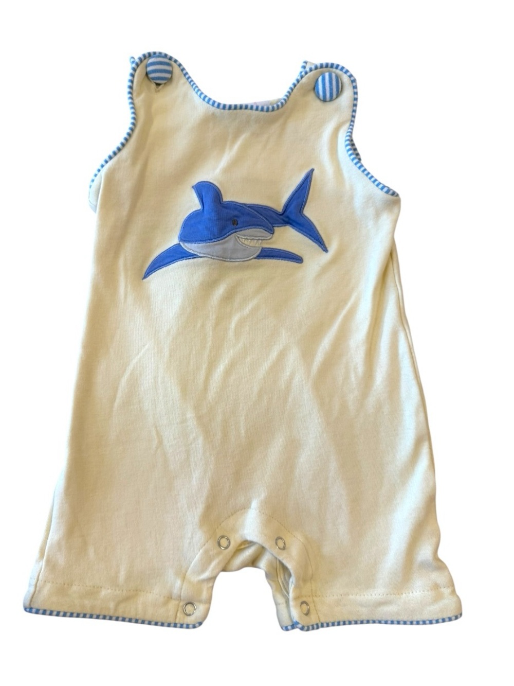 Stitchy Fish Boys Baby Jon Jon Shark Short Romper Size 12mos Pale Yellow/Blue